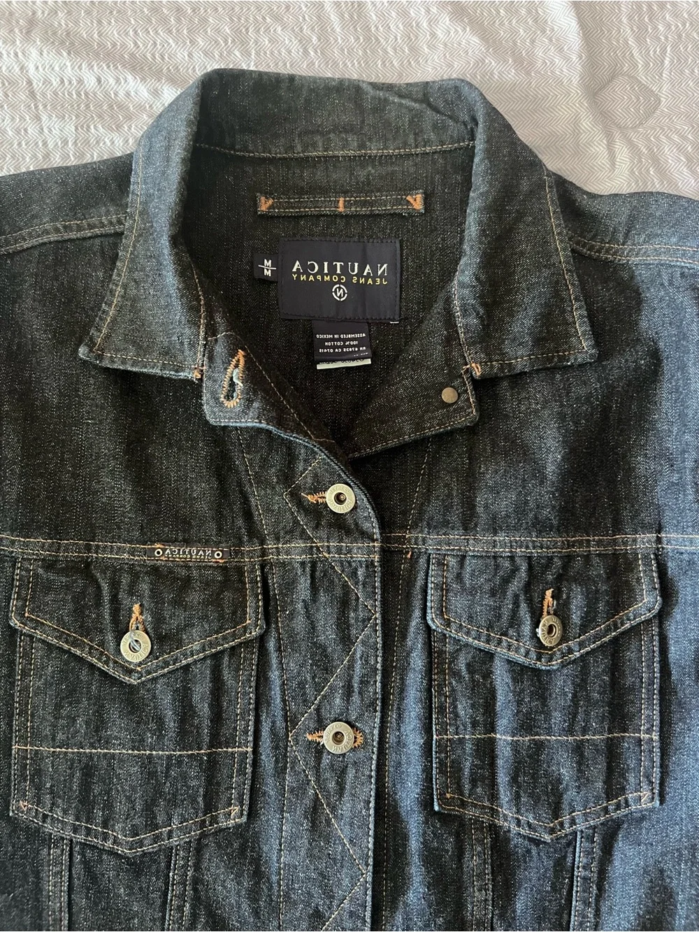 Vintage Y2K Náutica Men's Indigo Denim Jacket (oversized)
